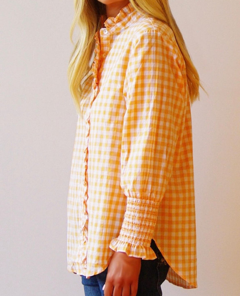 RYLEE + CRU LAPEL COLLAR SHIRT POPPY GINGHAM
