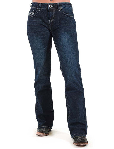 Cowgirl Tuff Women's Don't Fence Me In Jeans – Medium Wash, Relaxed Bootcut Fit