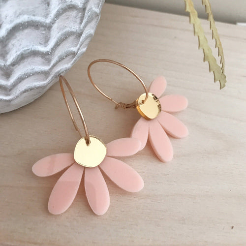 Jumbo Daisy Hoop Earrings | Pale Pink + Gold