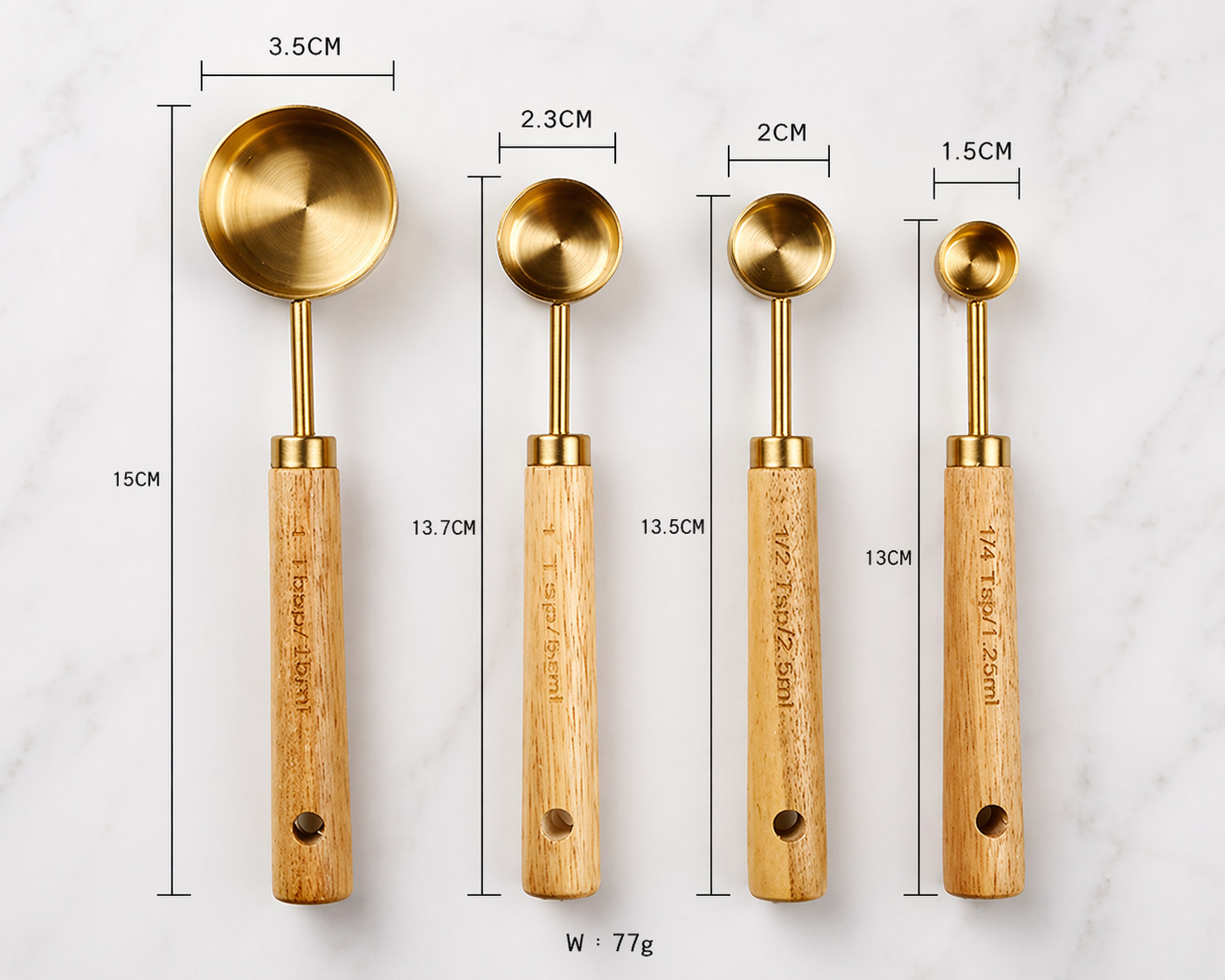 Gold Stainless Steel Measuring Cups Set