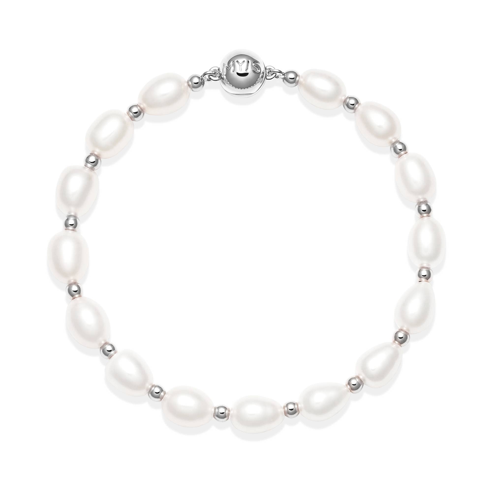 Cadence Freshwater Pearl Beaded Bracelet Rhodium Plated