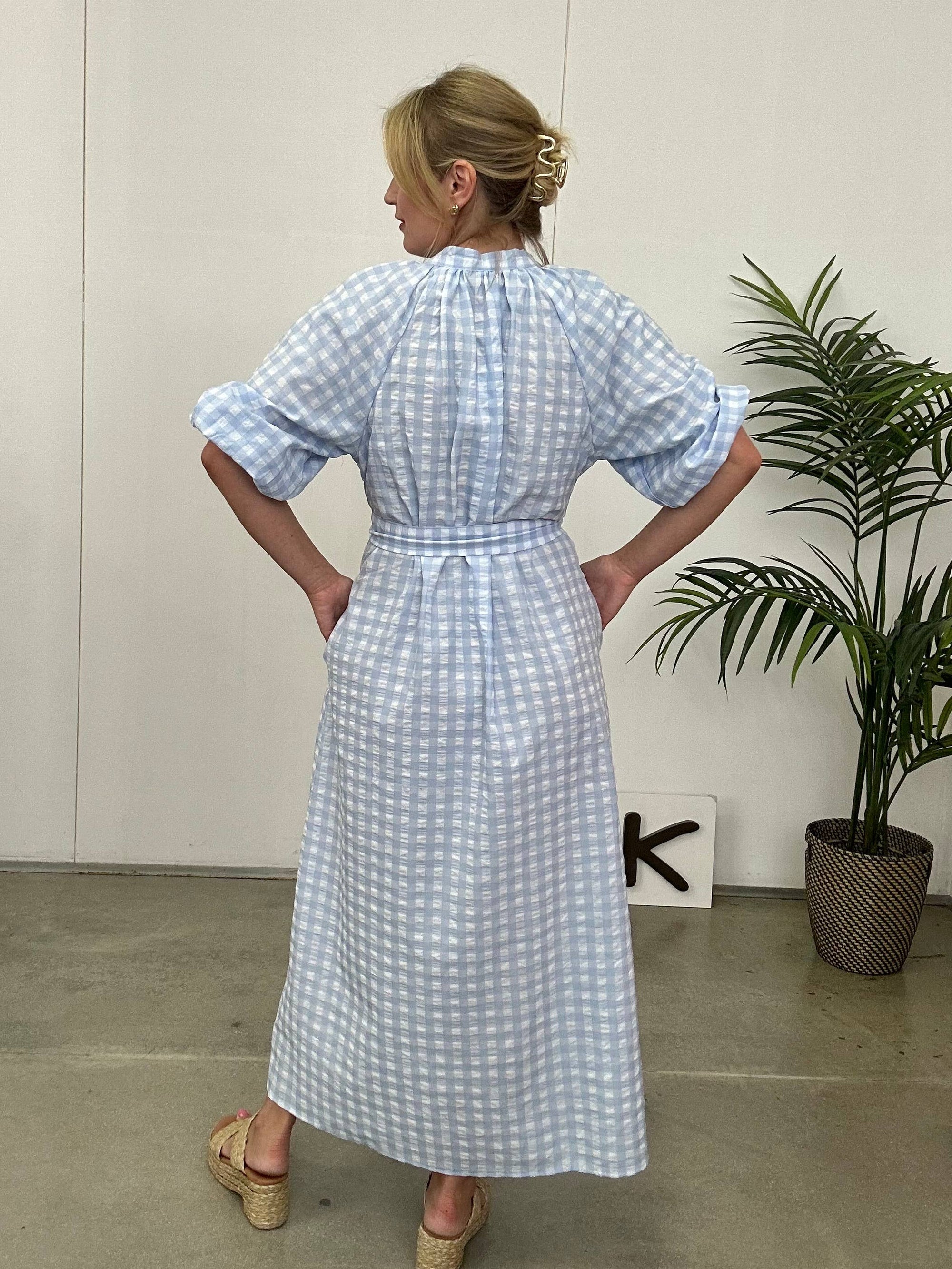 Gingham Dress - 877 - Sky Blue