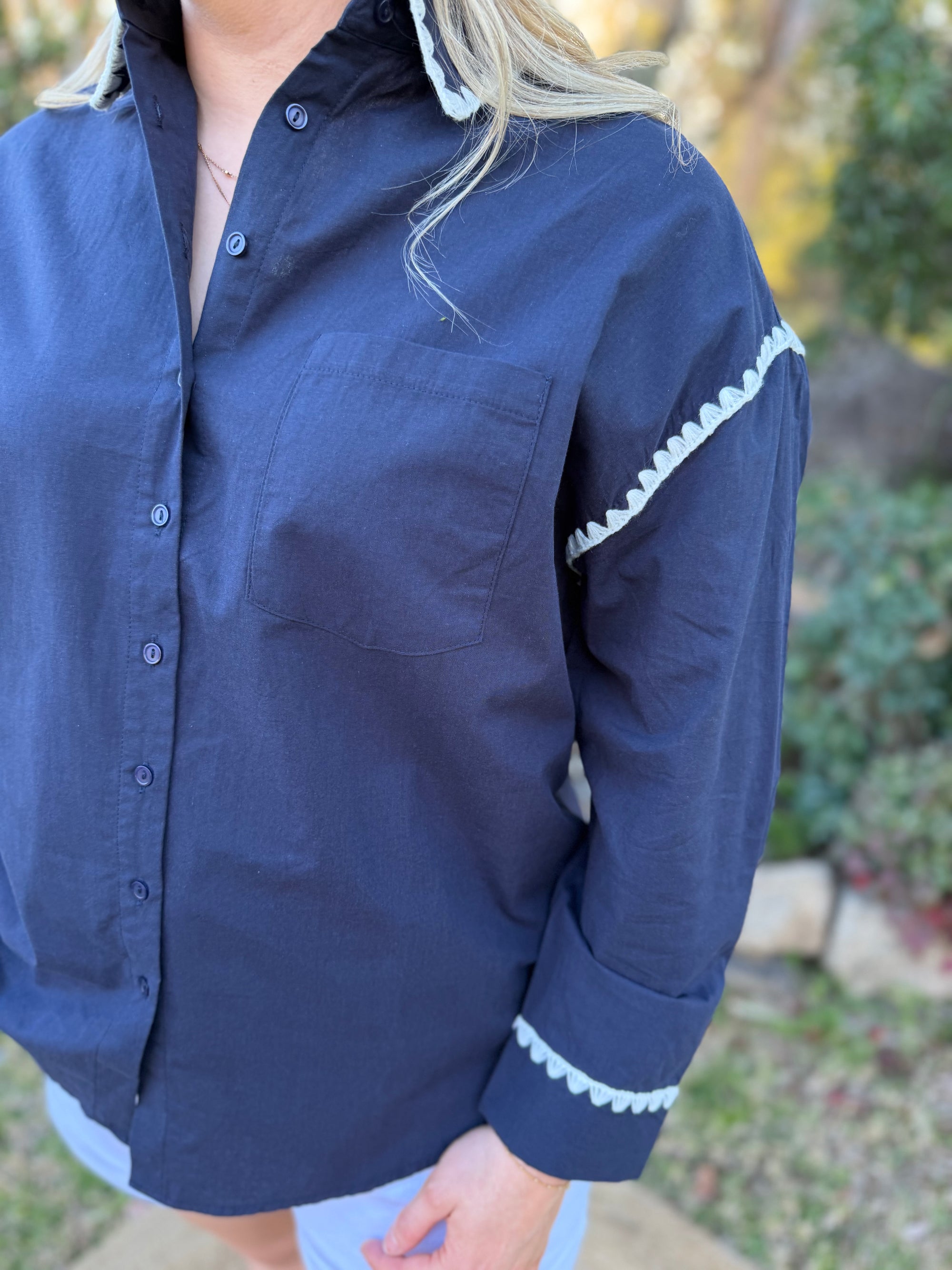 The Elodie Trim Shirt navy