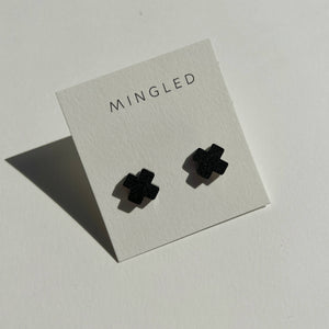 Black Cross Stud Earrings - Small Cross Earrings, Minimalist
