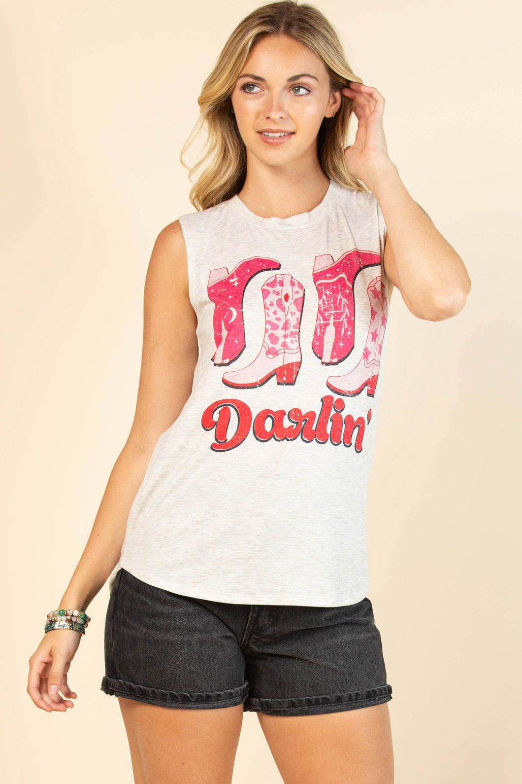 AV079-ARYA WESTERN BOOTS DARLIN GRAPHIC SLEEVELESS TOP