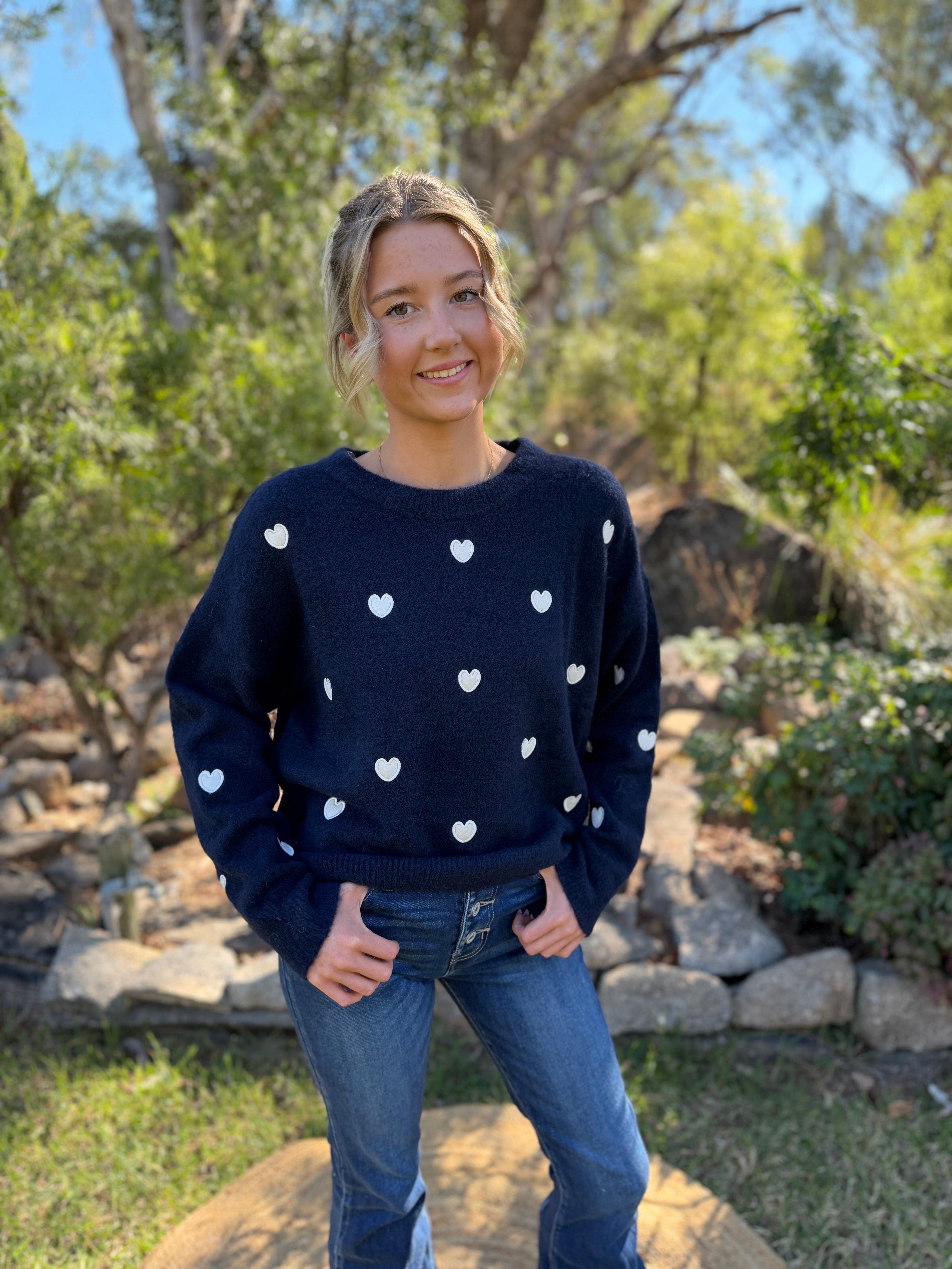 Heart Knit Top Navy – RUSTIC LACE
