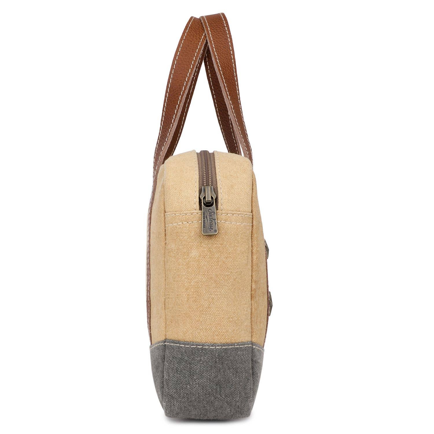 Canvas &amp; Leather Women's Handbag - Tan/Dim Gray