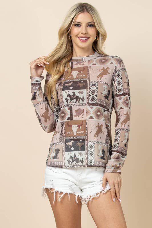 WESTERN PRINT~MESH TOP