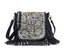 Tooling Leather Hand Carved Flap Sling Bag – TLB14- Black