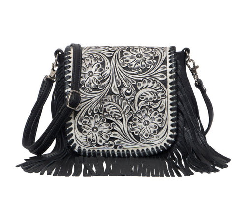 Tooling Leather Hand Carved Flap Sling Bag – TLB14- Black