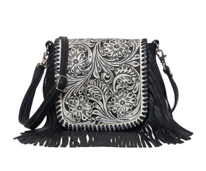 Tooling Leather Hand Carved Flap Sling Bag – TLB14- Black