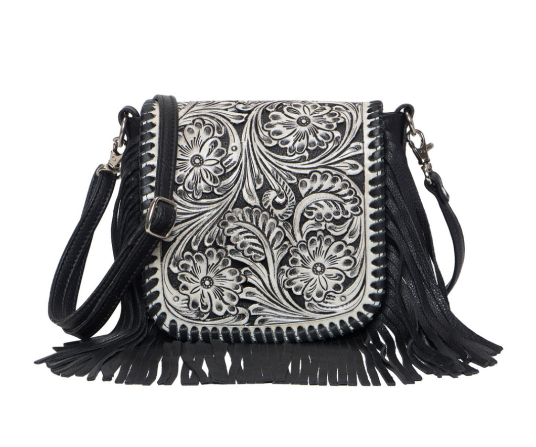 Tooling Leather Hand Carved Flap Sling Bag – TLB14- Black