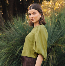 Linen Blend Bubble Sleeve - olive