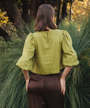 Linen Blend Bubble Sleeve - olive