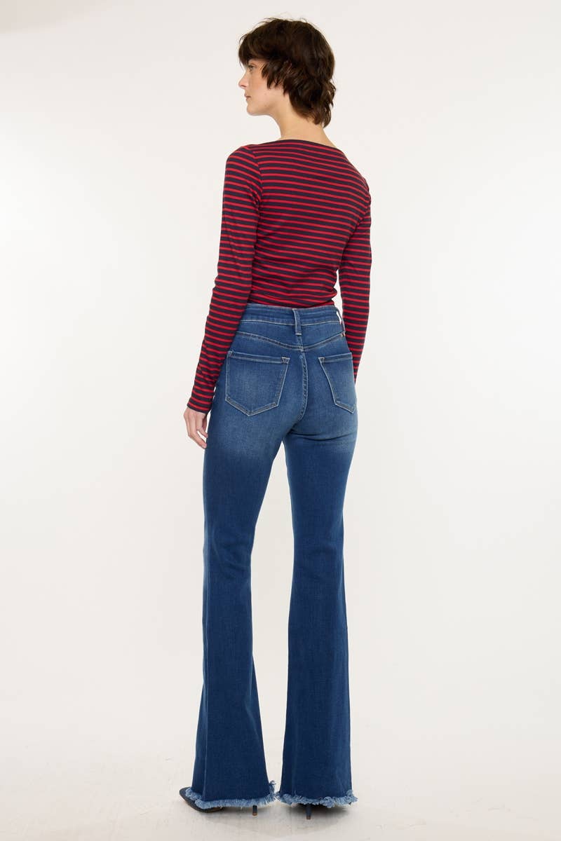 WESTERN HIGH RISE FRAYED HEM FLARE-KC7858M
