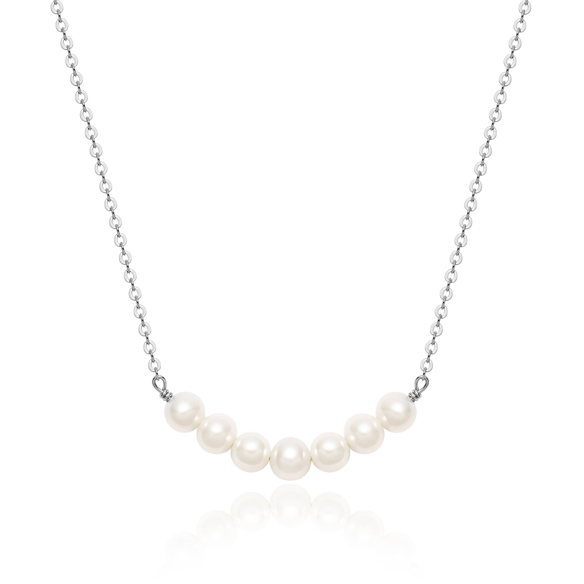 Organic Freshwater Pearl Bar Necklace Rhodium plated