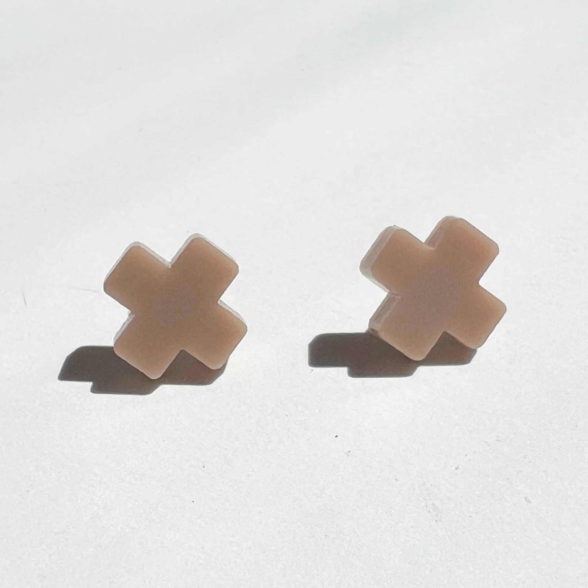 Taupe Cross Stud Earrings - Small Cross Earrings, Minimalist