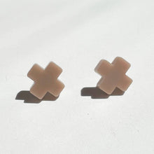 Taupe Cross Stud Earrings - Small Cross Earrings, Minimalist