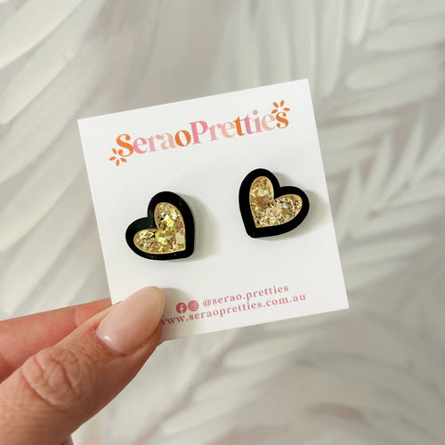 Black Layered Heart Studs