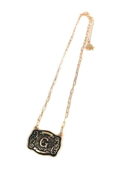 Western Belt Buckle Initial Necklace