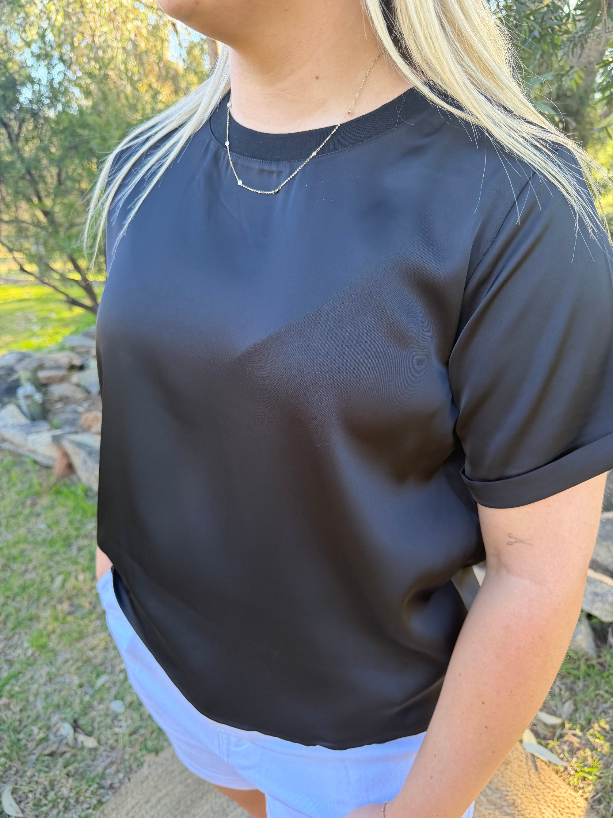 The Frankie Black Satin Tee
