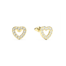 Open Heart Stud Earrings Clear Crystals Gold Plated