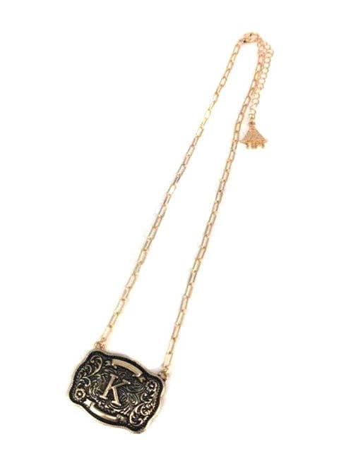 Western Belt Buckle Initial Necklace