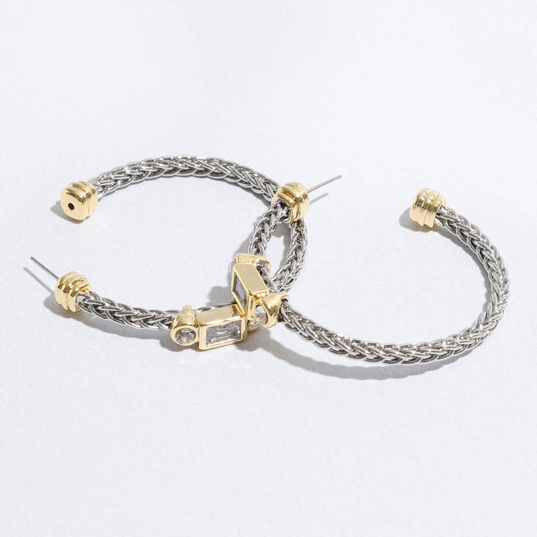 Braided Hoop Geometric Shape CZ Post Earrings