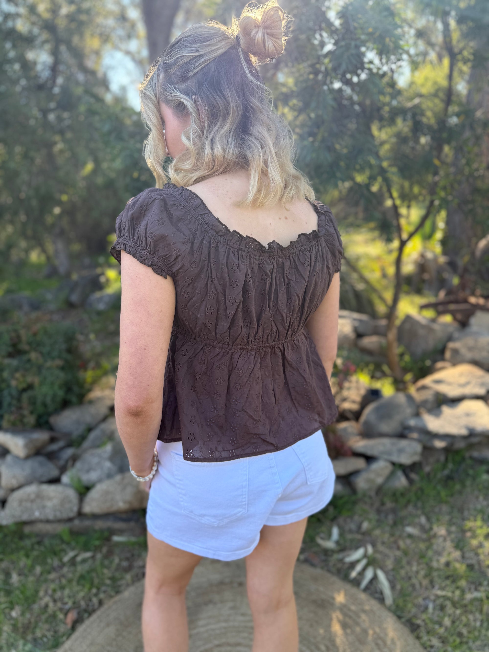 The Elsie Chocolate Broderie Top
