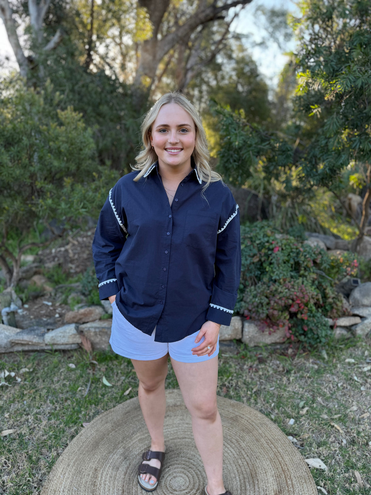 The Elodie Trim Shirt navy