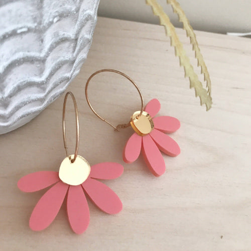 Jumbo Daisy Hoop Earrings | Pastel Raspberry + Gold