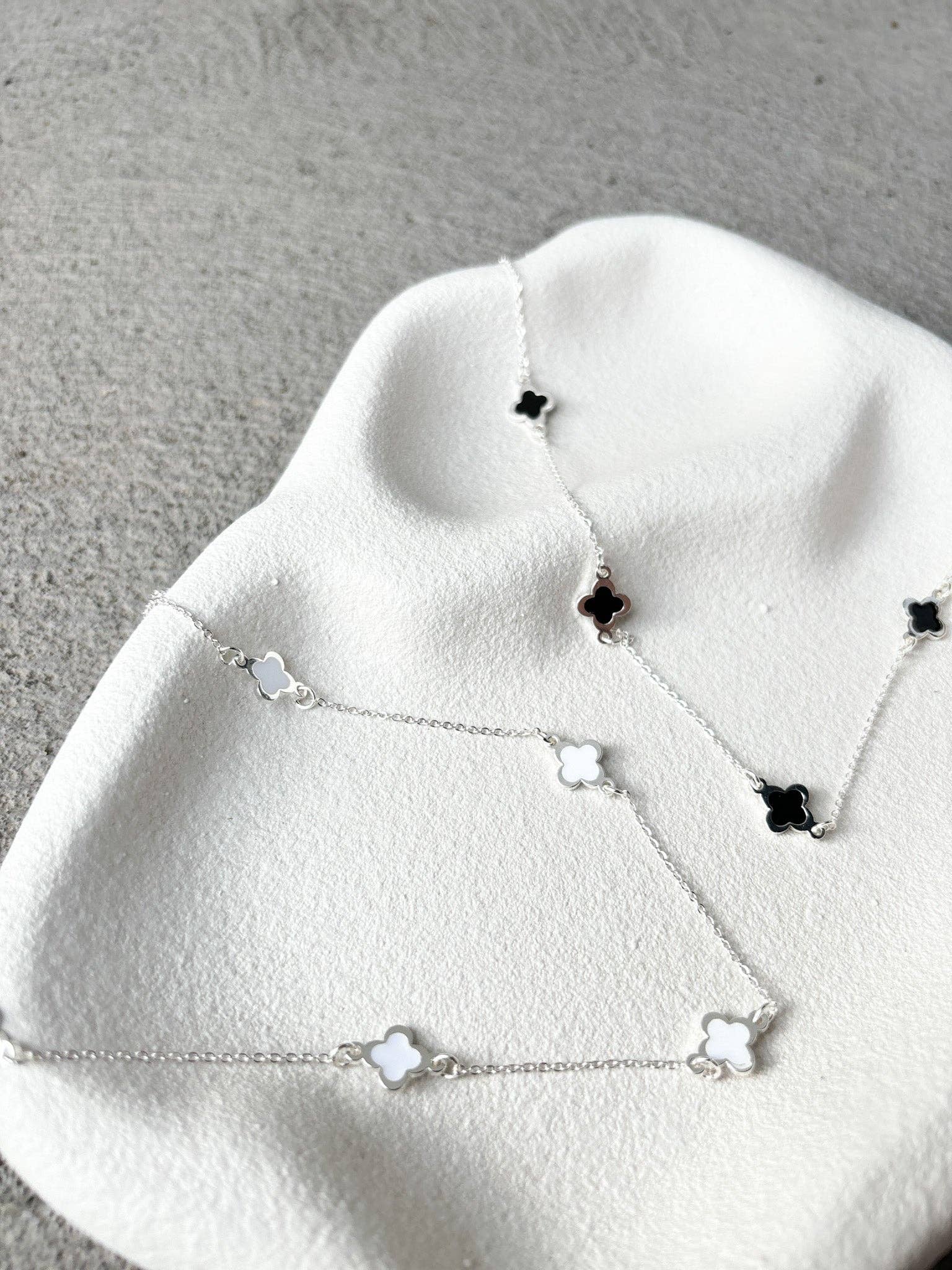 Clover Sterling Silver Plated Necklace in White