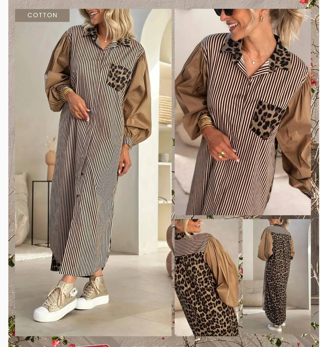 Savannah Stripe & Leopard Shirt Dress