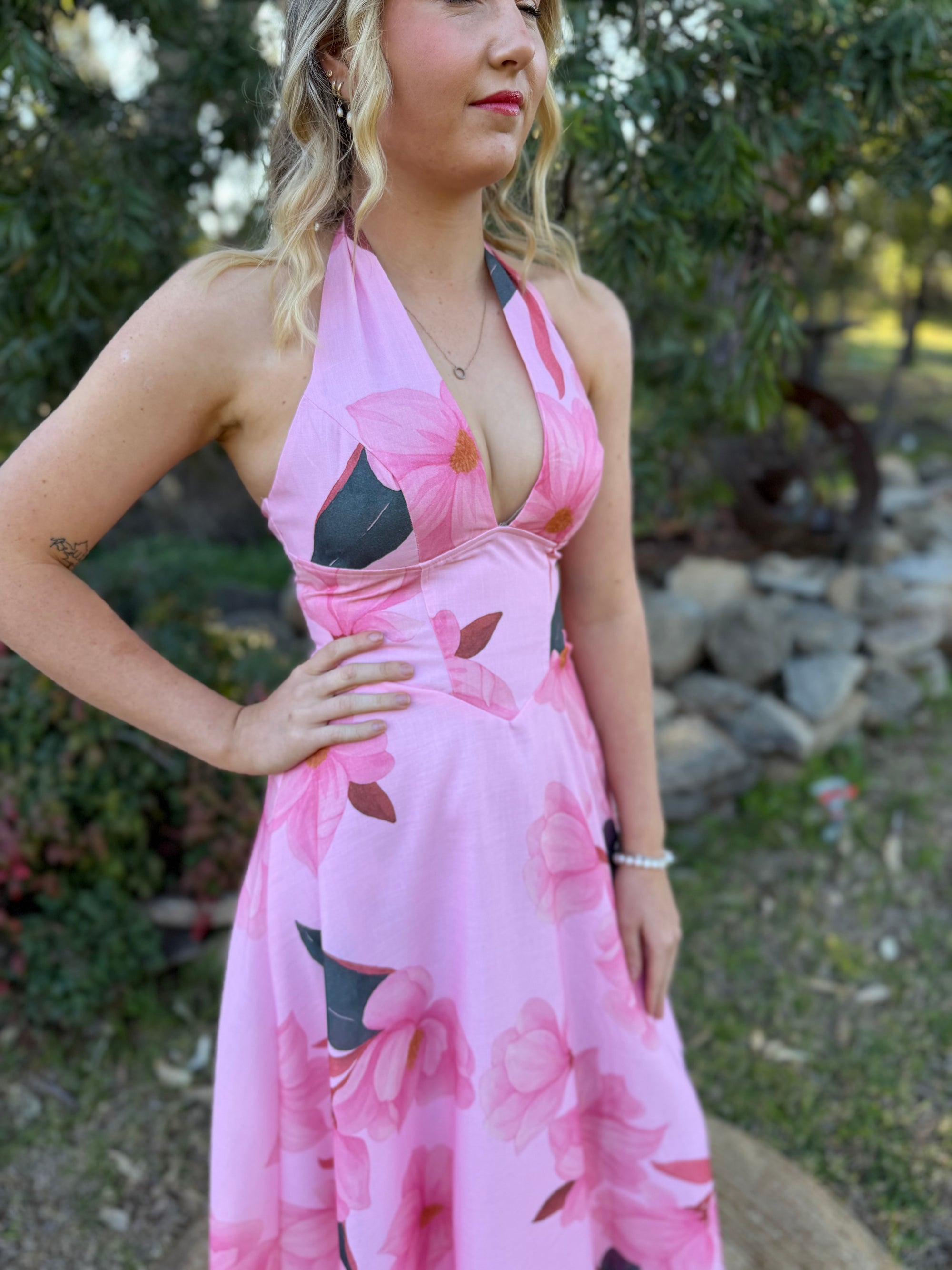Magnolia Rose Halter Maxi Dress