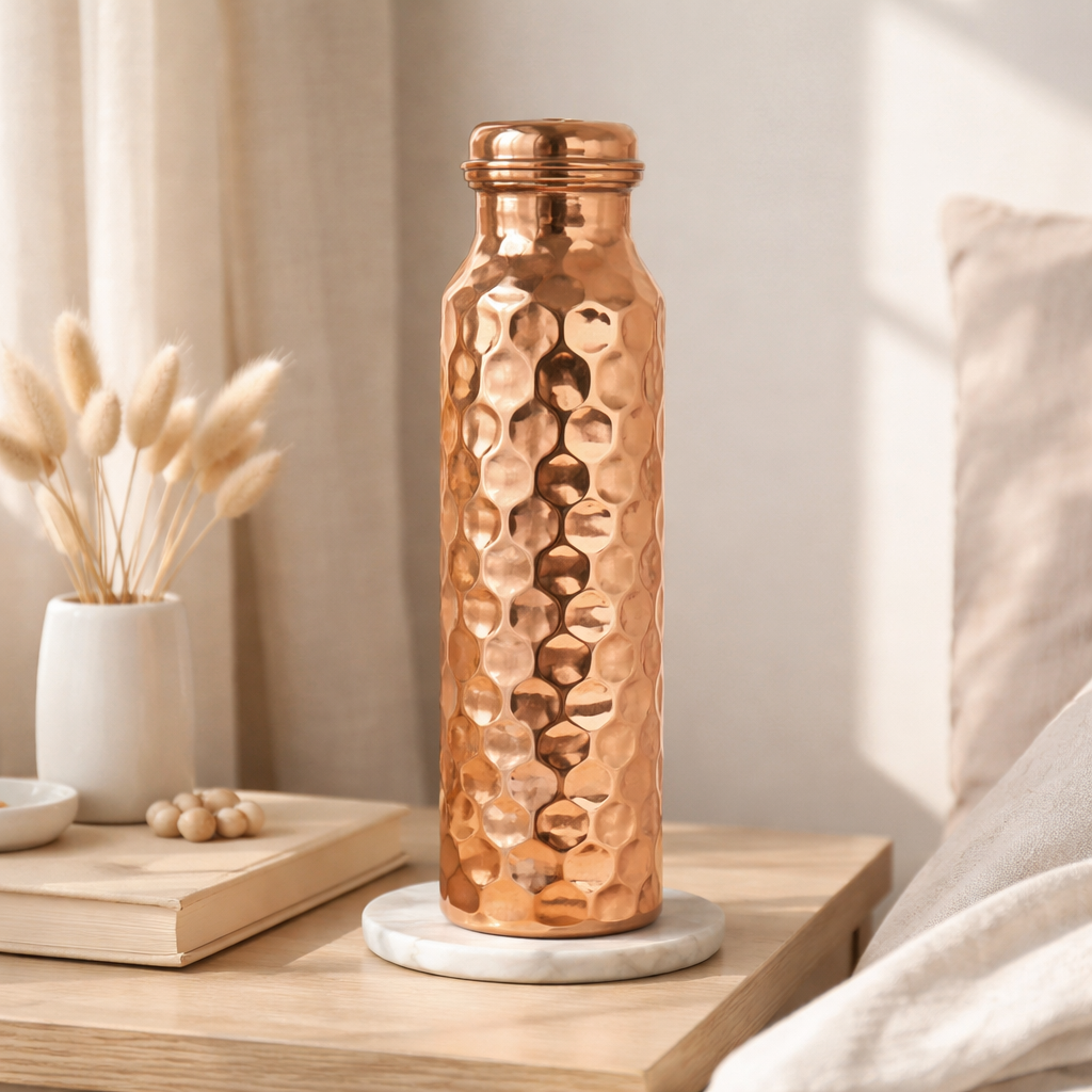 Pure Copper Embossed Water Bottle – 950ml Hammered Finish