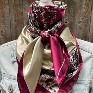 Wild Rag - 35X35" Burgundy and Cream Scarf