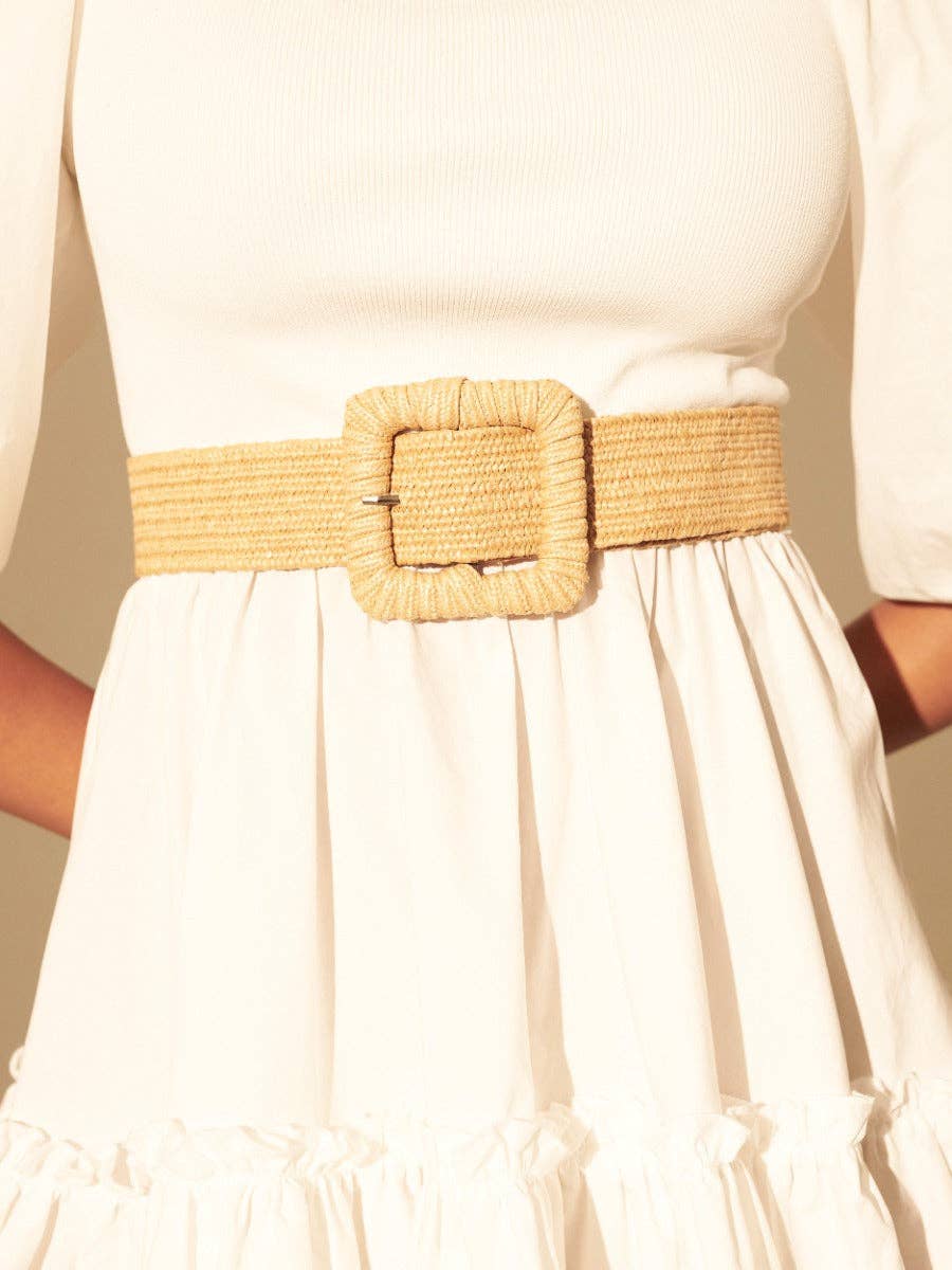 Louise Square Buckle Straw Belt