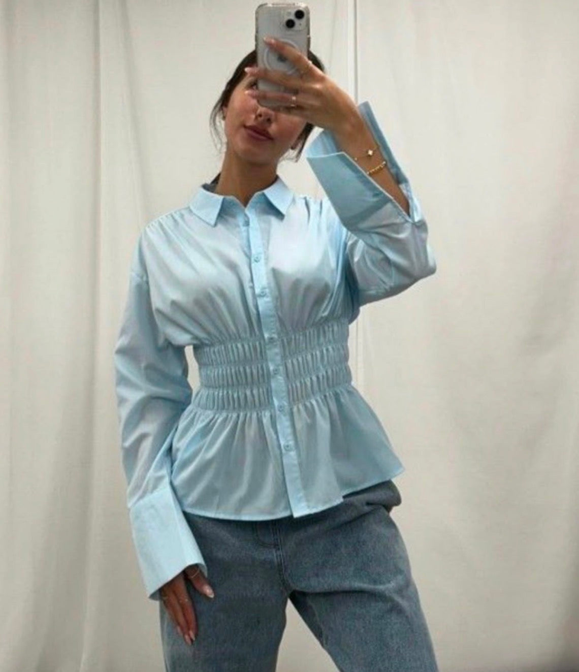 Tennessee Shirred Waist Shirt blue