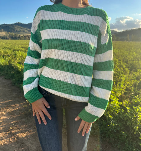 Knit - Steph Jumper - Green & White Stripe