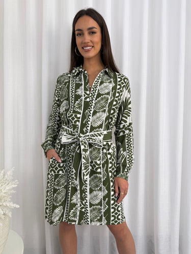 Tropical Palm Shirt Dress