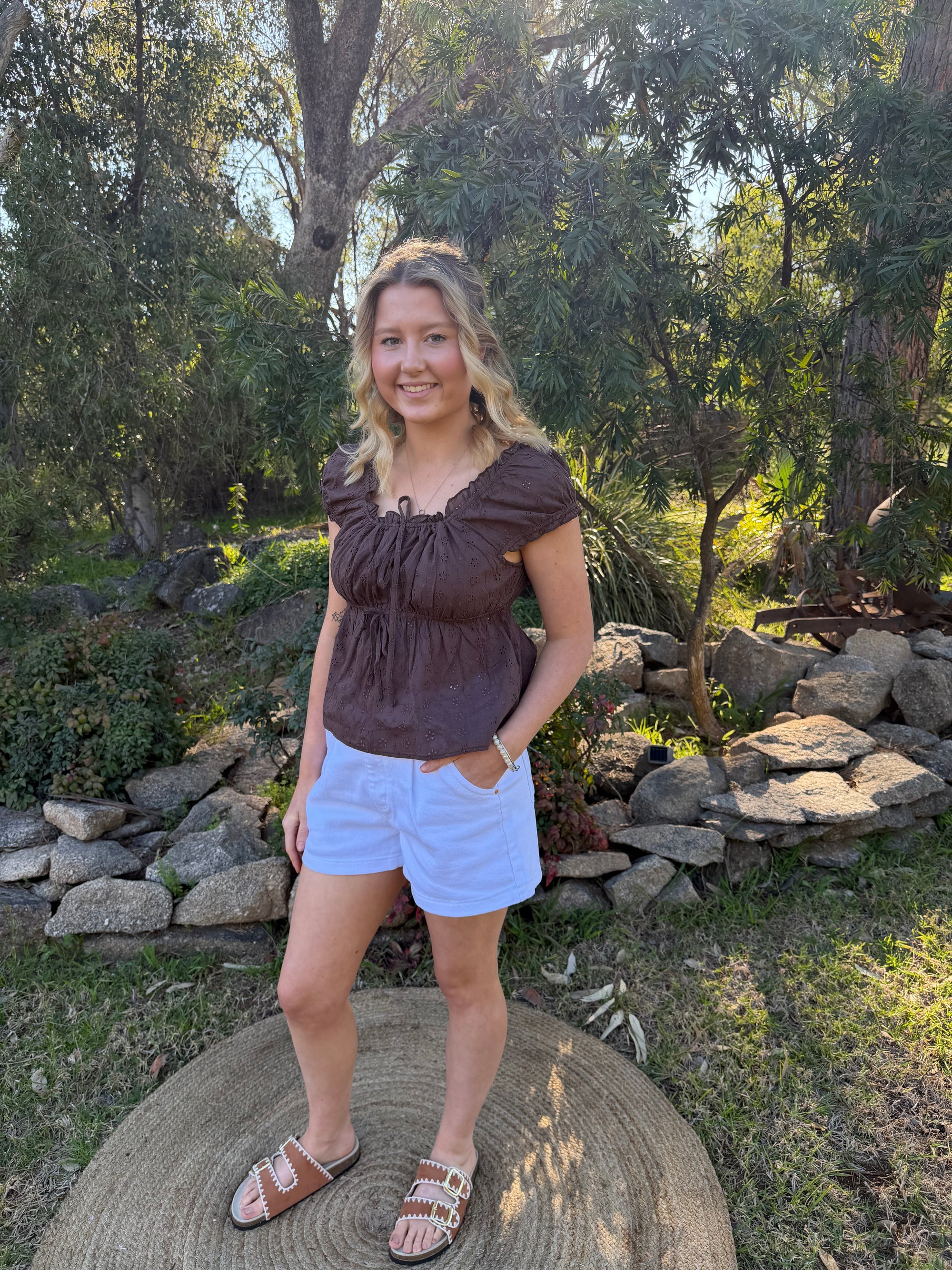 The Elsie Chocolate Broderie Top