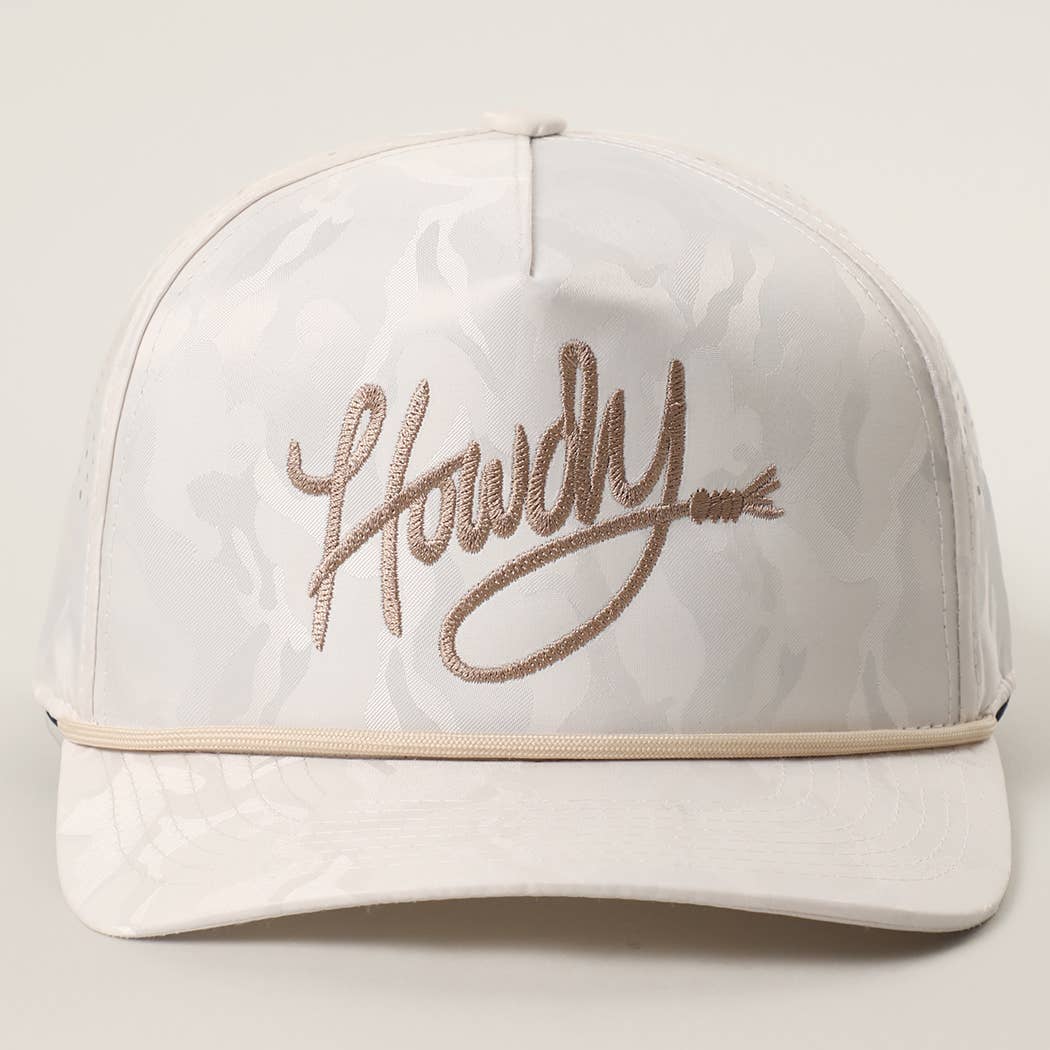 Howdy Embroidered White Camo Rope Strap Trucker Hat: LT GREY-LT GREY