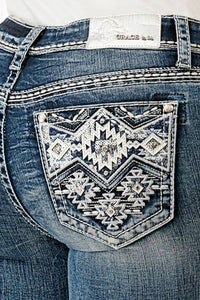 Aztec Embroidery Mid-Rise Boot cut 34" | EB-61876