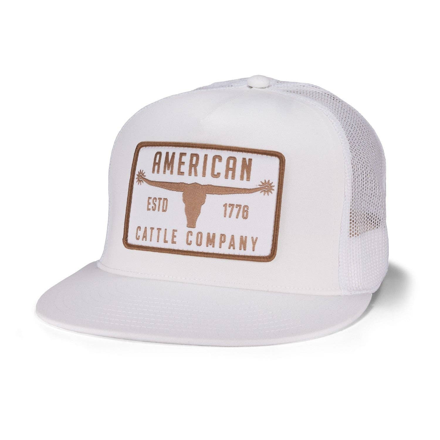 Bull Spurs Hat-Flat: White