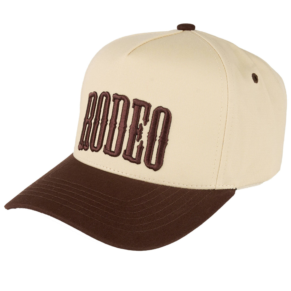 RODEO Letter Embroidered Snapback Cap: Brown