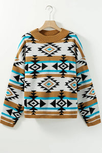 Aztec Stripe Ribbed Trim Sweater