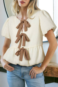 Bow Tie Short Sleeve Blouse