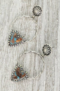 WESTERN TURQUOISE HEART OPEN CIRCLE DROP EARRINGS E14312