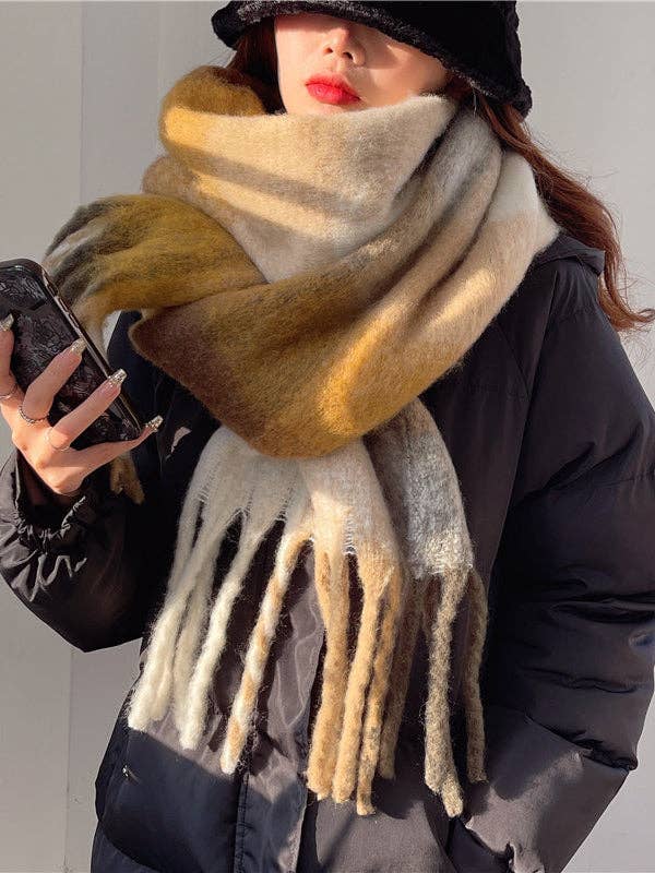 Keep Warm Tasseled Checkered Shawl&amp;Scarf