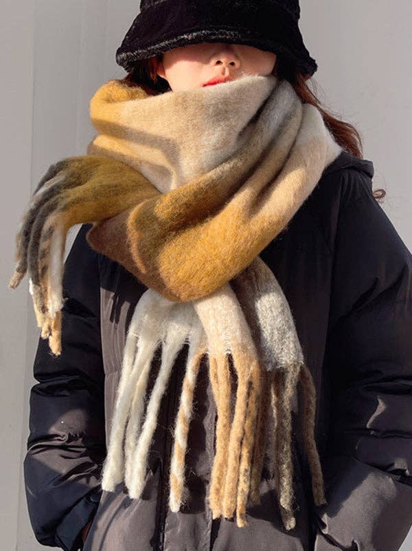 Keep Warm Tasseled Checkered Shawl&amp;Scarf